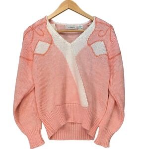 Charlotte Van Horne Pink Geometric V-Neck Knit Sweater Vintage Large‎